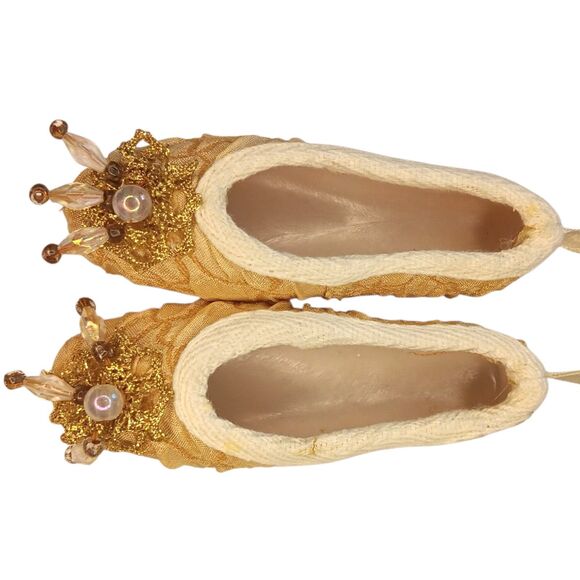 Ballet Slippers Toe Shoes Ornament Or Decor Gold Fabric Embellished & Ribbon 4.5 - Picture 5 of 14